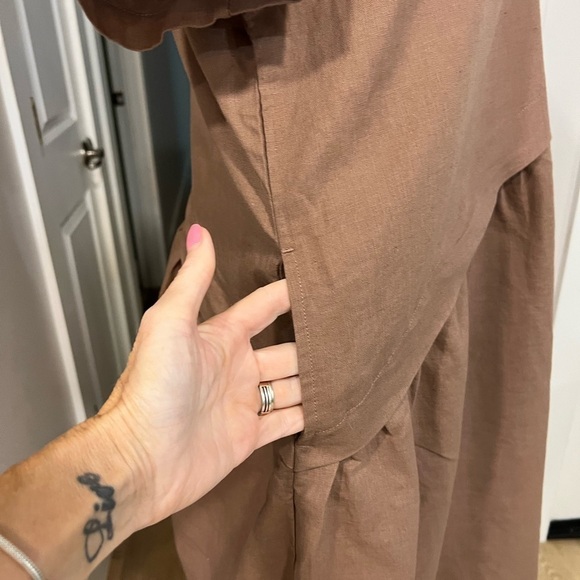 MEOMUA rose gold short sleeve dress for expectant mothers with asymmetrical top - Picture 7 of 14